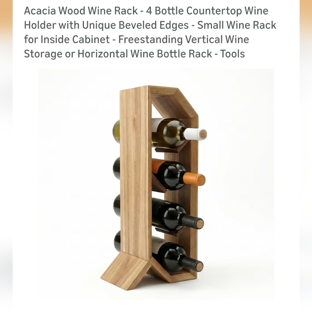 100% Acacia Wood Wine Rack - Holds 4 Bottles